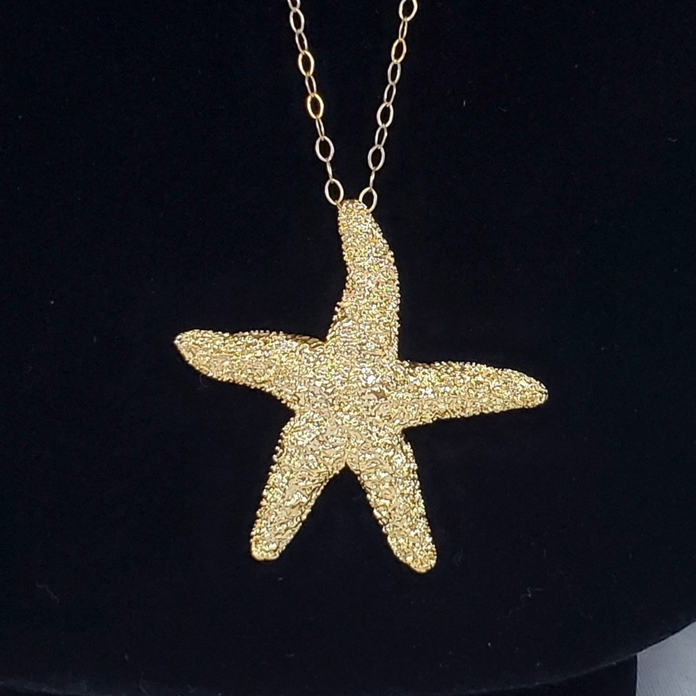 Gold Starfish Pendant Necklace By Love of Pretty‎ With Long 34 inch chain